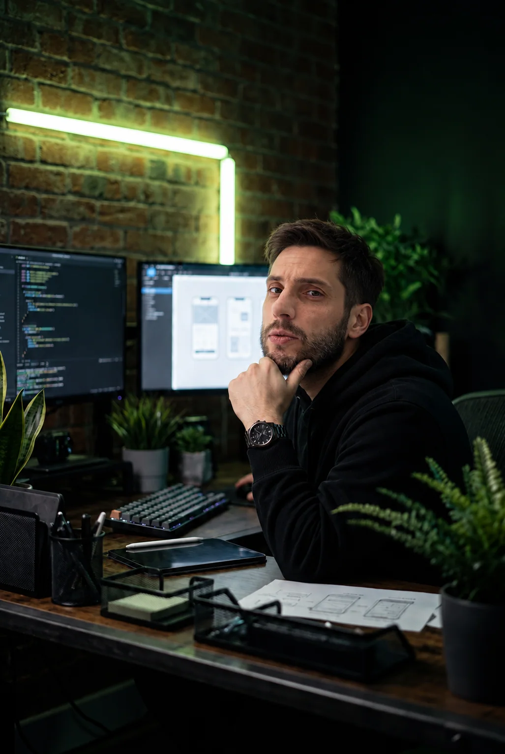 Patryk Domański am Design-Arbeitsplatz von Kredo Labs