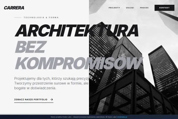 Carrera Architektura — koncepcja strony dla nieruchomości i architektury