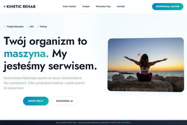 Kinetic Rehab — koncepcja strony dla beauty i zdrowia