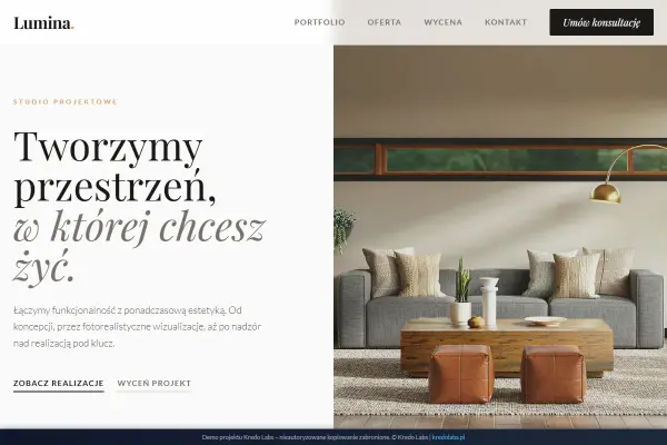 Lumina Interiors — koncepcja strony dla nieruchomości i architektury