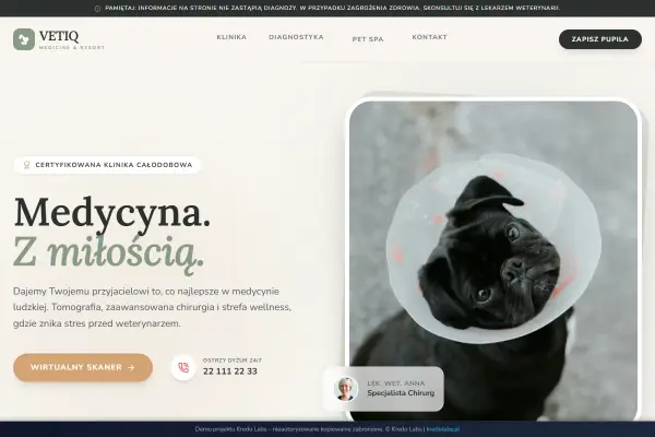 VetCore Pro — koncepcja strony dla edukacji, sportu i ekspertów