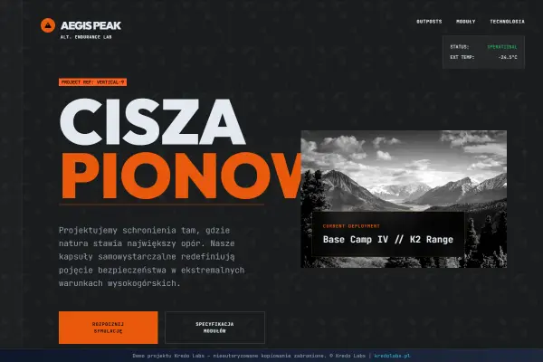 Aegis Peak — koncepcja strony dla produktów przyszłości