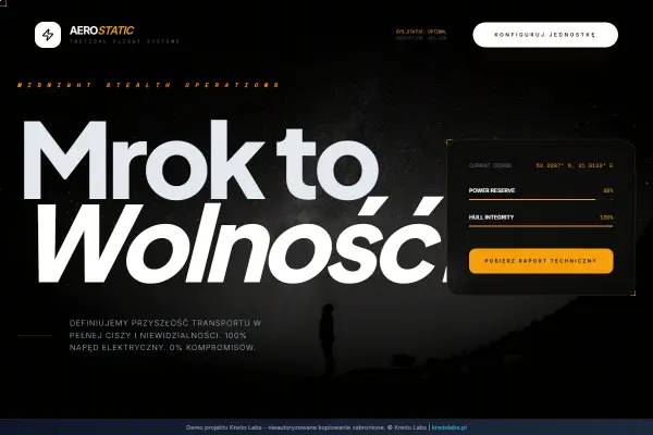 Aero Static — koncepcja strony dla produktów przyszłości
