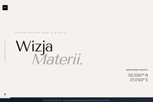 Aethel Timber — koncepcja strony dla produktów przyszłości