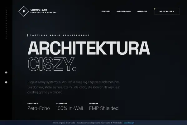 Vortex Bunkers — koncepcja strony dla produktów przyszłości