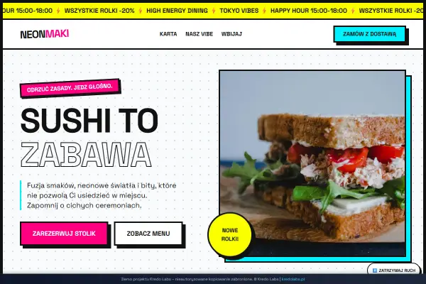 Neon Maki — koncepcja strony dla gastronomii