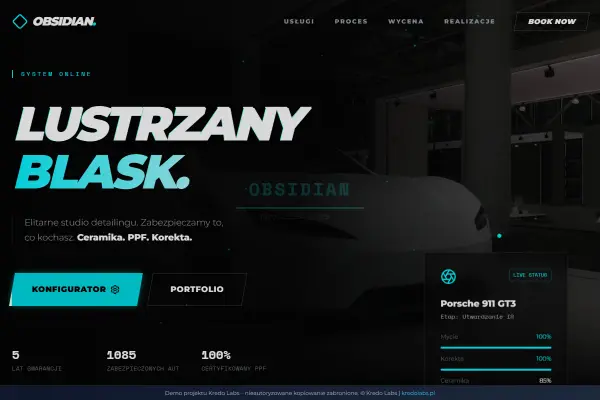 Auto Detailing Obsidian — koncepcja strony dla motoryzacji