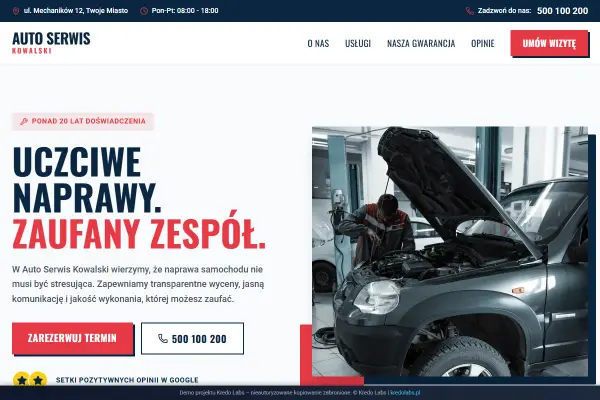 Auto Serwis Kowalski — koncepcja strony dla motoryzacji