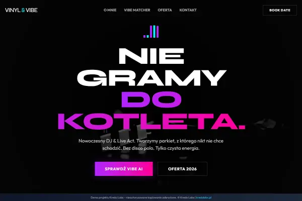 DJ Vinyl & Vibe — koncepcja strony dla muzyki i audio