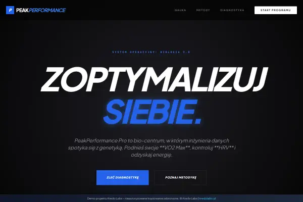 Peak Performance — koncepcja strony dla beauty i zdrowia
