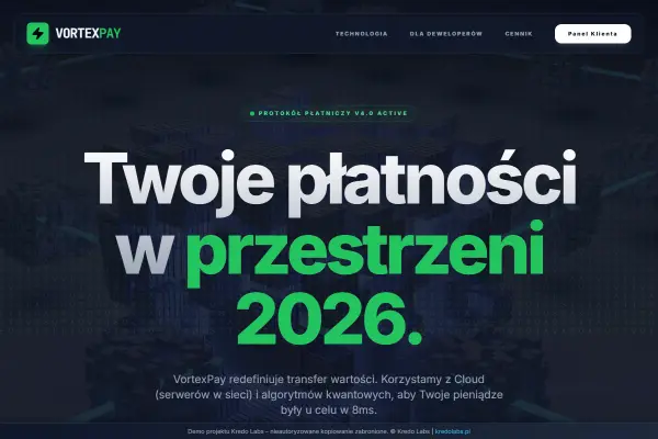 Vortex Pay — koncepcja strony dla fintechu i prawa