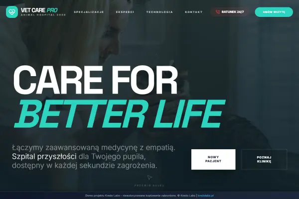 Pets Vet — koncepcja strony dla edukacji, sportu i ekspertów