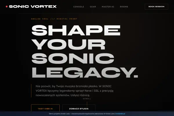 Sonic Vortex — koncepcja strony dla muzyki i audio