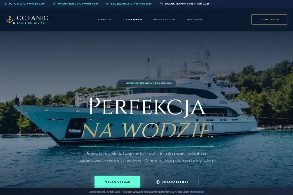 Yacht Detailing — koncepcja strony dla firm usługowych i serwisowych