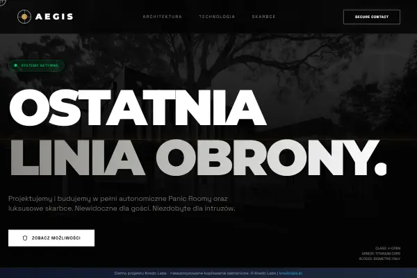Safe Rooms & Vaults — koncepcja strony dla produktów przyszłości