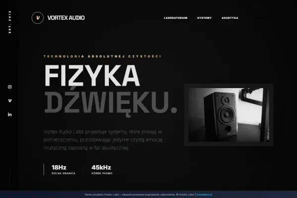Vortex Audio Labs — koncepcja strony dla technologii i AI