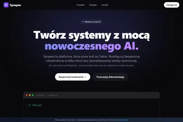 Synapse AI — koncepcja strony dla technologii i AI