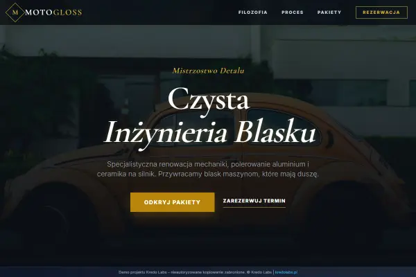 Moto Gloss — koncepcja strony dla motoryzacji
