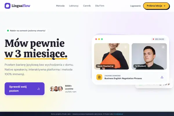 Szkoła Językowa — koncepcja strony dla edukacji, sportu i ekspertów