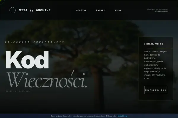 Vita Archive — koncepcja strony dla produktów przyszłości
