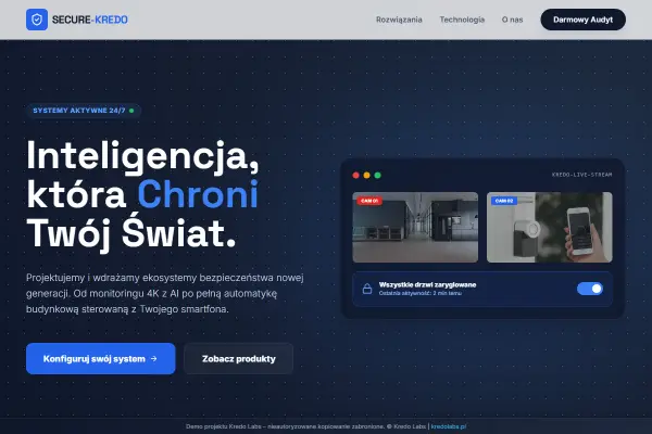 Secure Kredo — koncepcja strony dla technologii i AI