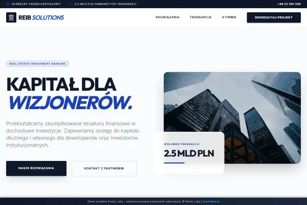 REIB Solutions — koncepcja strony dla fintechu i prawa