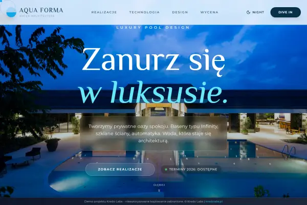 Aqua Craft — koncepcja strony dla nieruchomości i architektury
