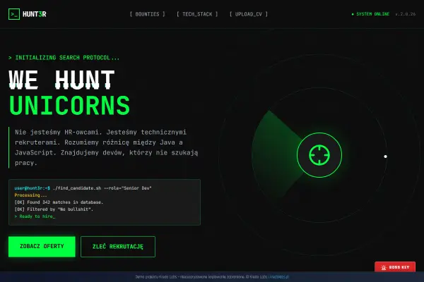 Tech Hunt — koncepcja strony dla fintechu i prawa