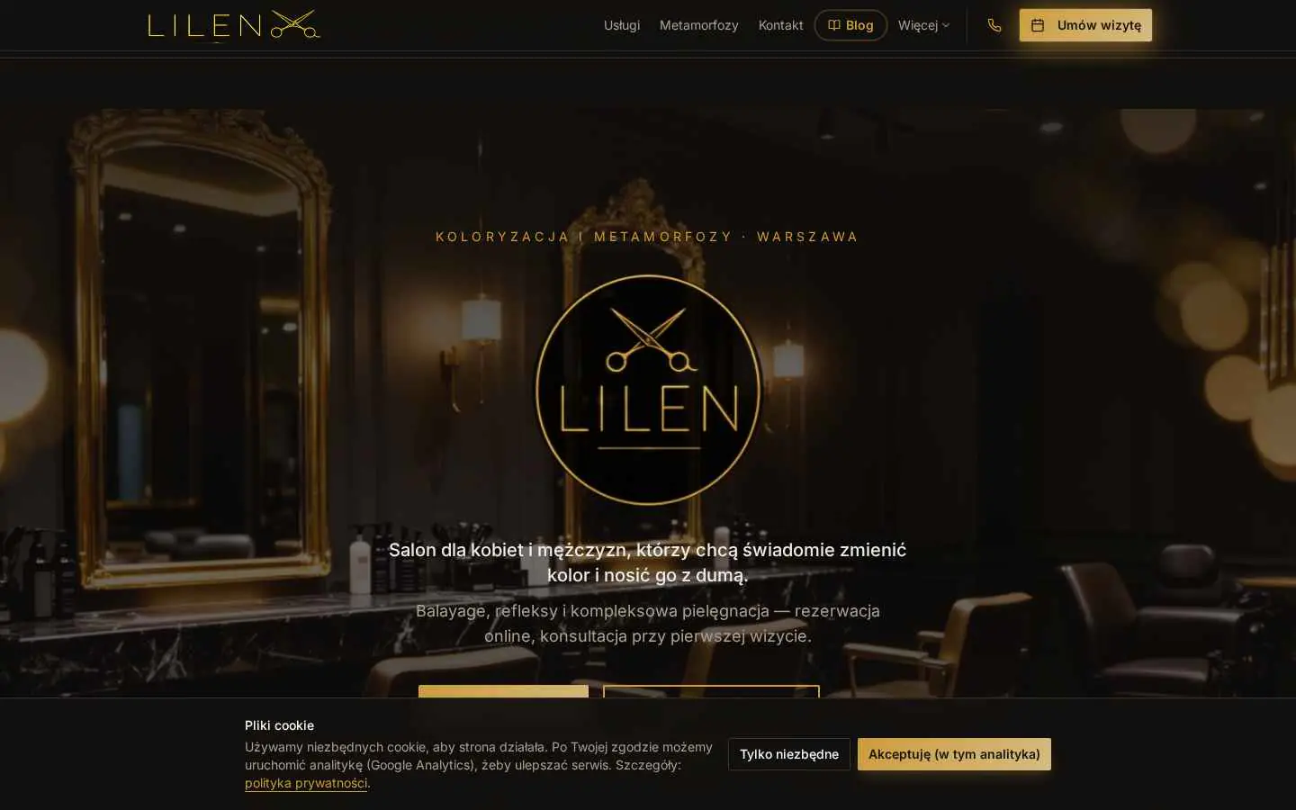 LILEN — strona internetowa warszawskiego salonu fryzjerskiego